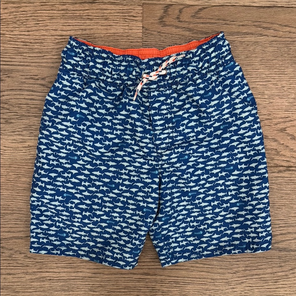 Boys Blue Shark Fish Print Swim Shorts Beach Trunks Swimsuit Size 5 Kids
